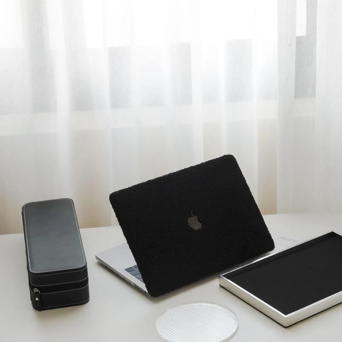 Black Teddy Plush Leather Macbook Case