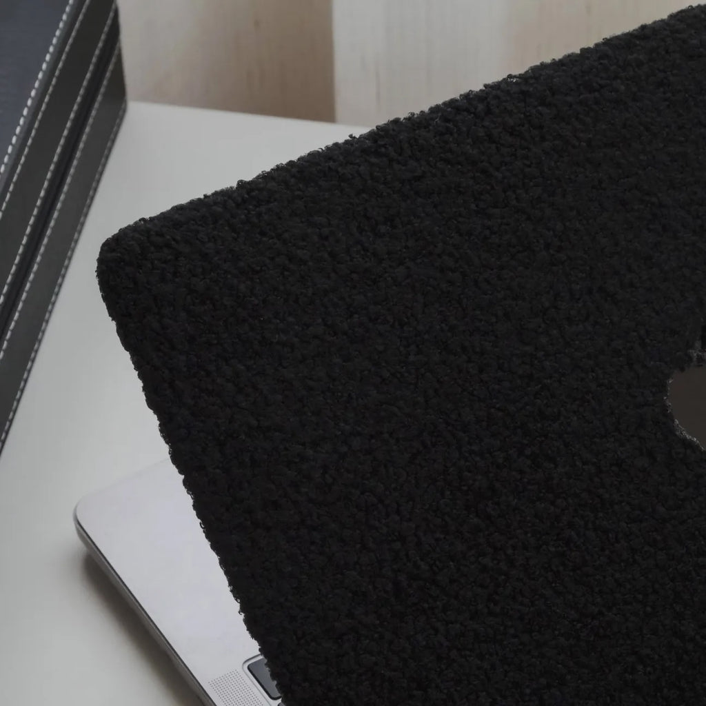 Black Teddy Plush Leather Macbook Case