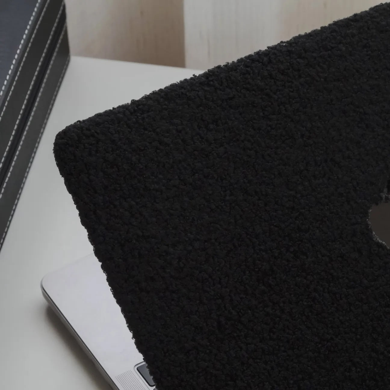 Black Teddy Plush Leather Macbook Case
