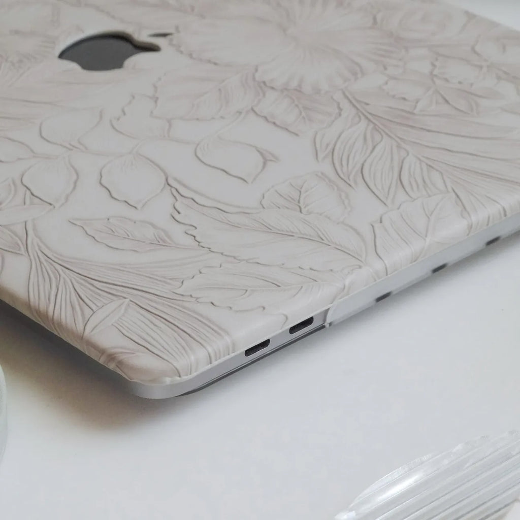 Antique White Embossed Floral Leather Macbook Case