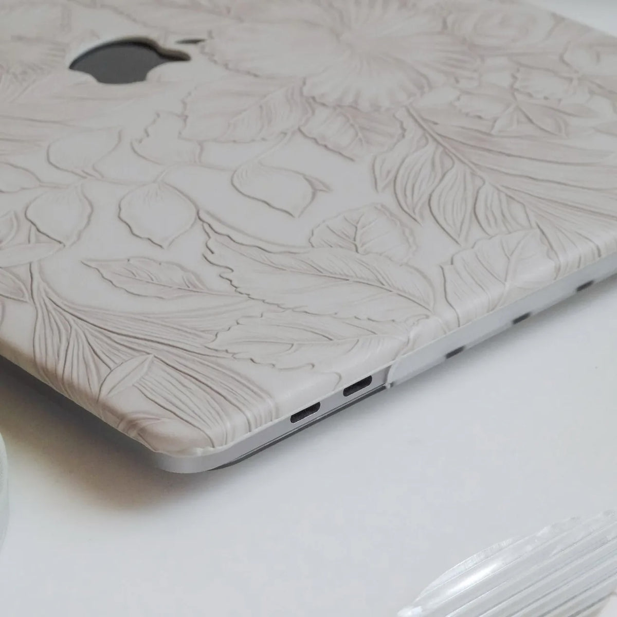 Antique White Embossed Floral Leather Macbook Case