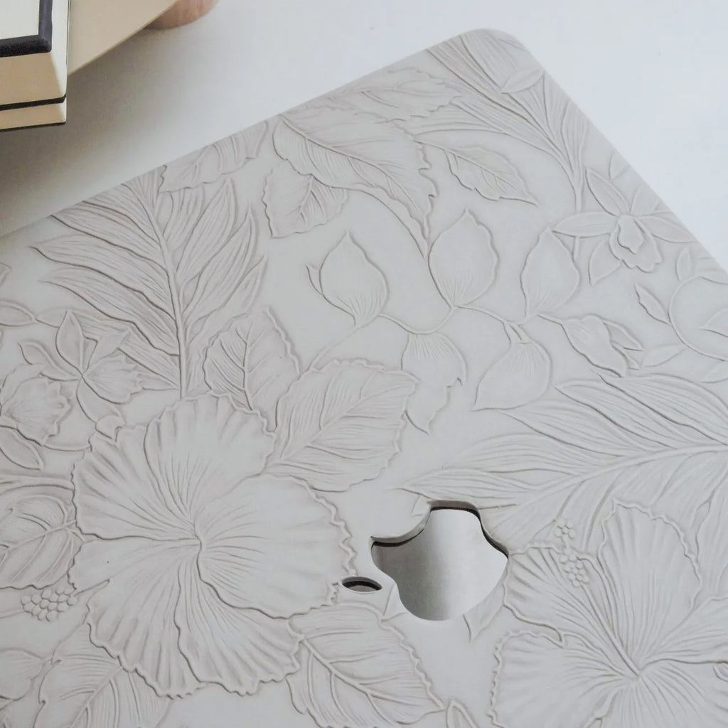 Antique White Embossed Floral Leather Macbook Case