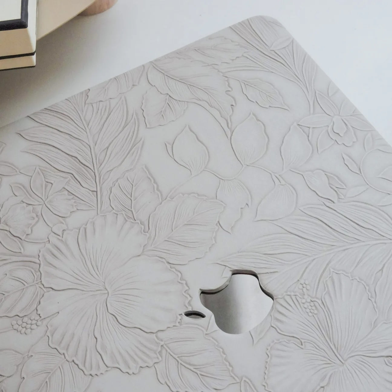 Antique White Embossed Floral Leather Macbook Case