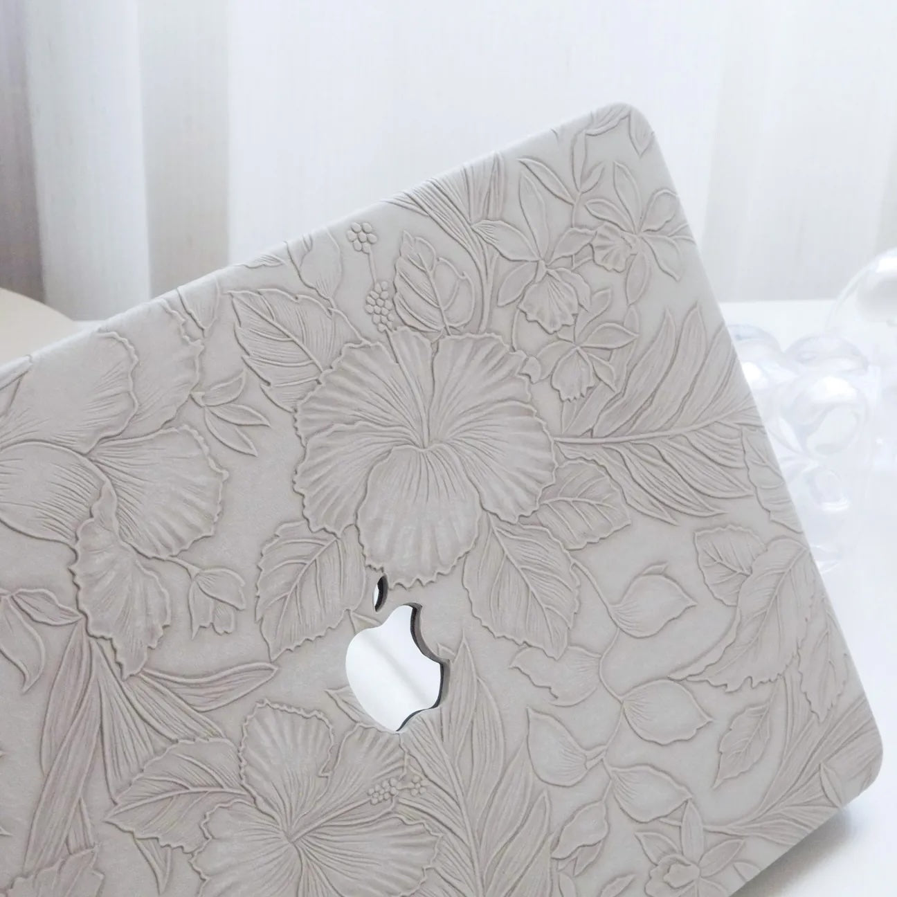 Antique White Embossed Floral Leather Macbook Case