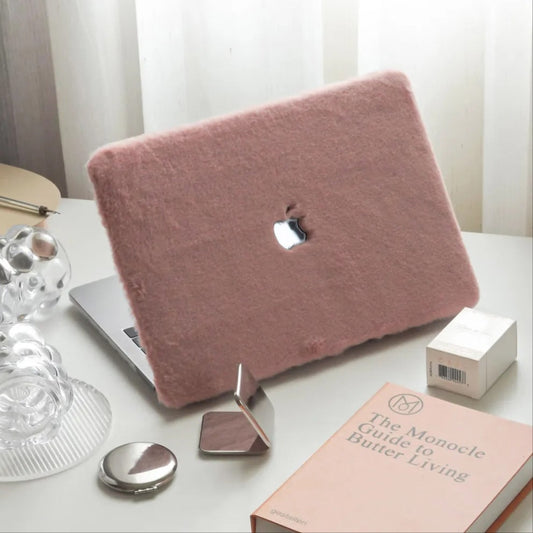 Pink Rabbit Fur Leather Macbook Case
