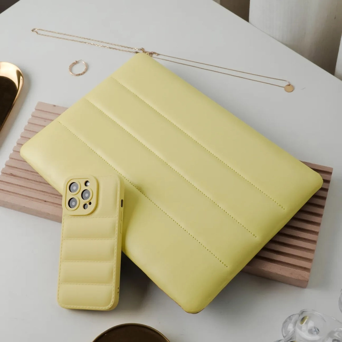 Yellow Luxury Fashion Soft Puffer Leather Macbook Case