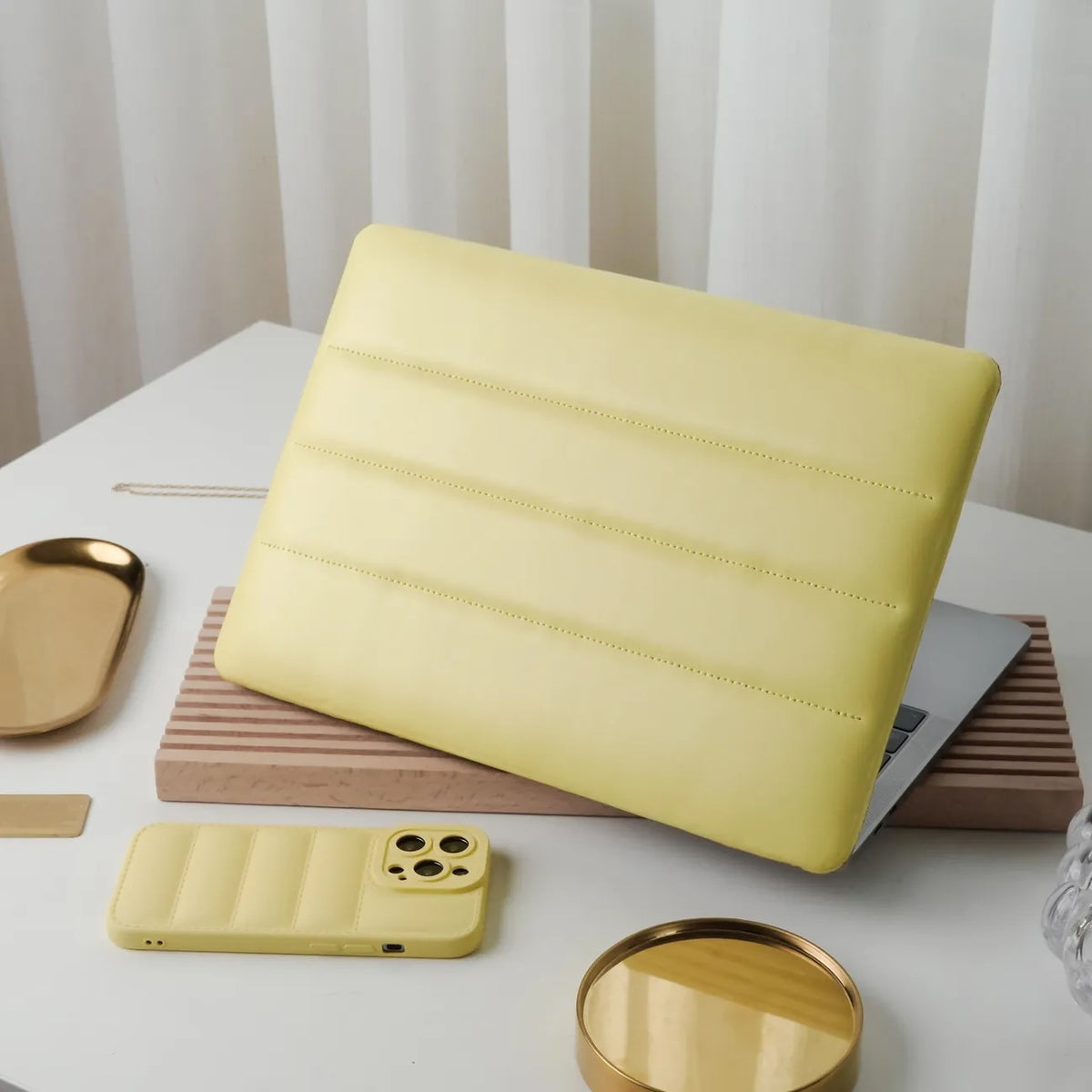 Yellow Luxury Fashion Soft Puffer Leather Macbook Case
