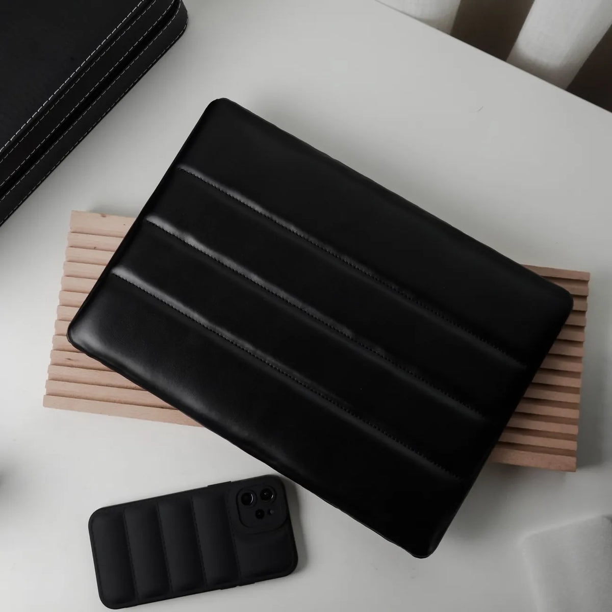 Black Luxury Fashion Soft Puffer Leather Macbook Case