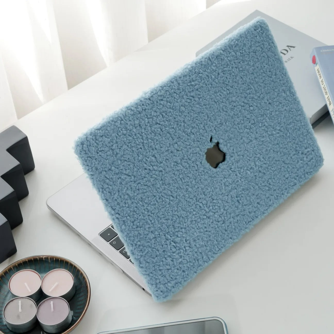 Sea Foam Teddy Plush Leather Macbook Case