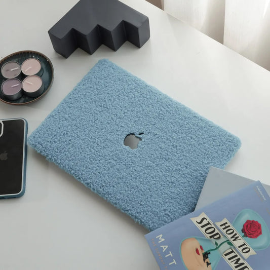 Sea Foam Teddy Plush Leather Macbook Case