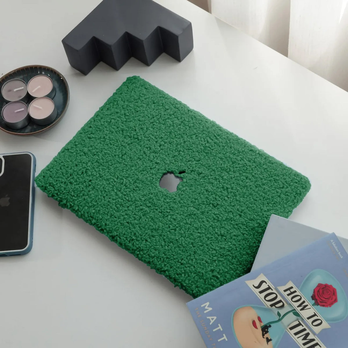 Basil Green Teddy Plush Leather Macbook Case