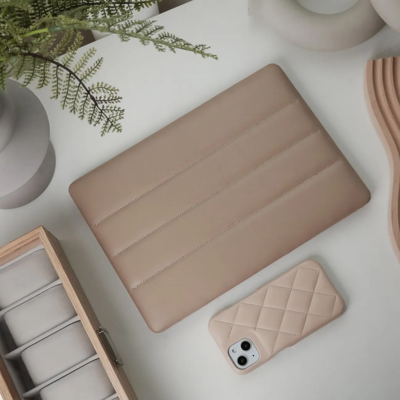 Milk Tea Luxury Fashion Soft Puffer Leather Macbook Case