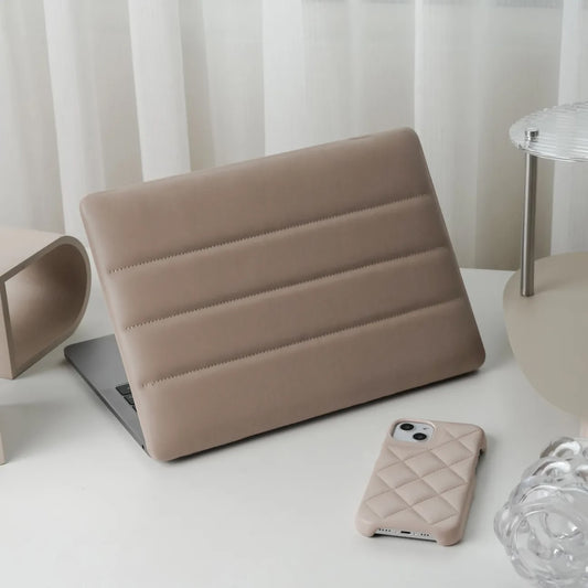 Milk Tea Luxury Fashion Soft Puffer Leather Macbook Case