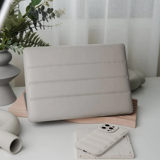 Antique White Luxury Fashion Soft Puffer Leather Macbook Case