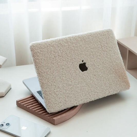 Beige Teddy Plush Leather Macbook Case