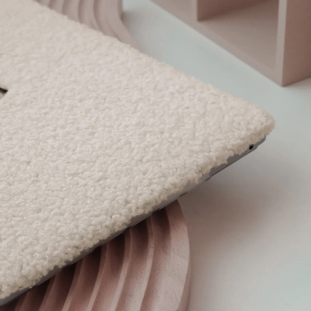 Beige Teddy Plush Leather Macbook Case