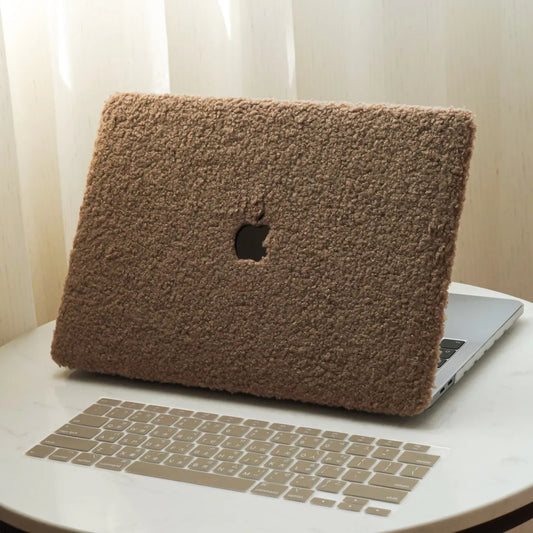 Cocoa Brown Teddy Plush Leather Macbook Case