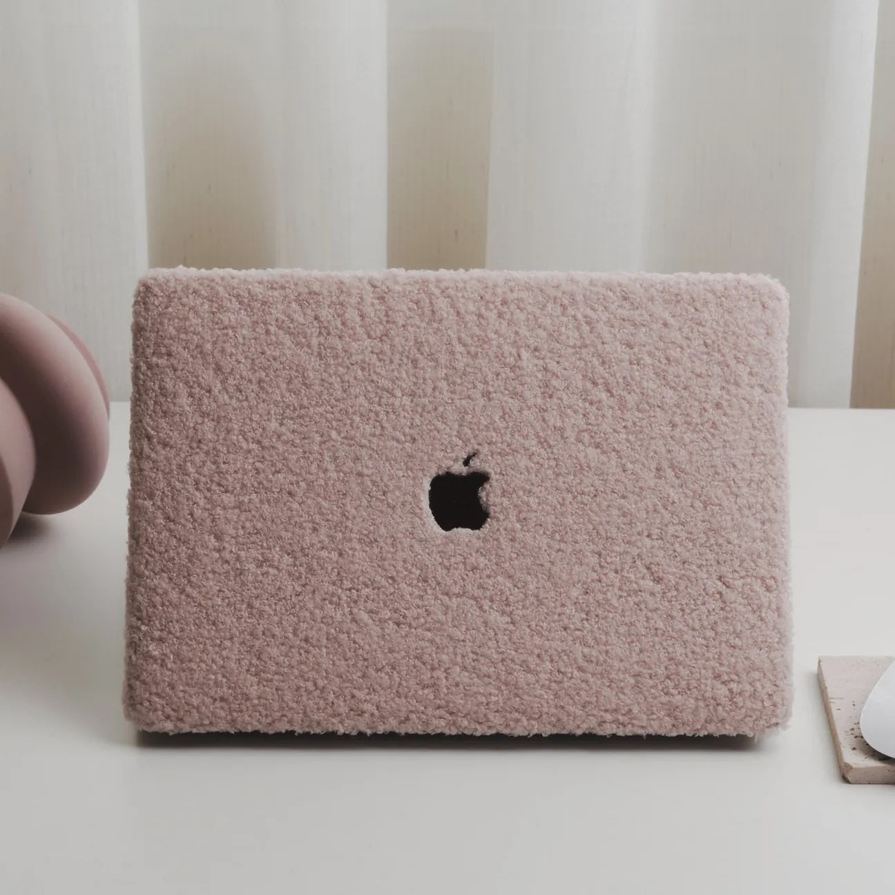 Pink Teddy Plush Leather Macbook Case