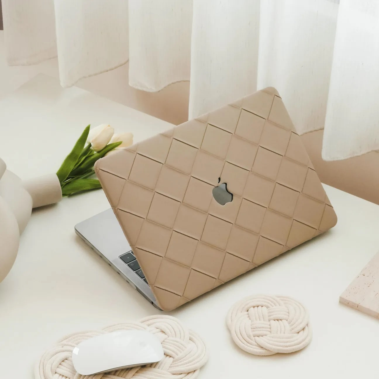 Milk Tea Weave Texture Leather Macbook Case