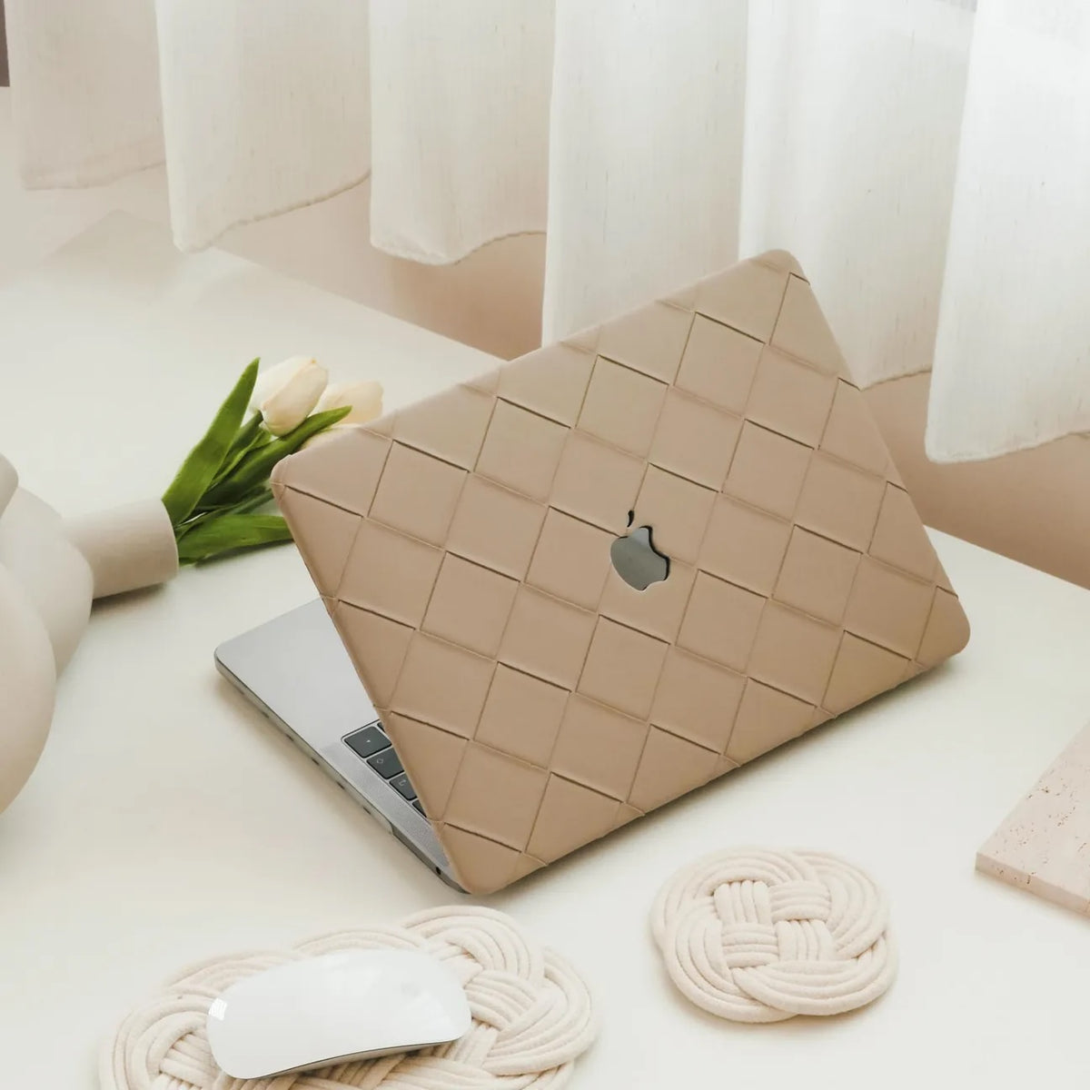 Milk Tea Weave Texture Leather Macbook Case