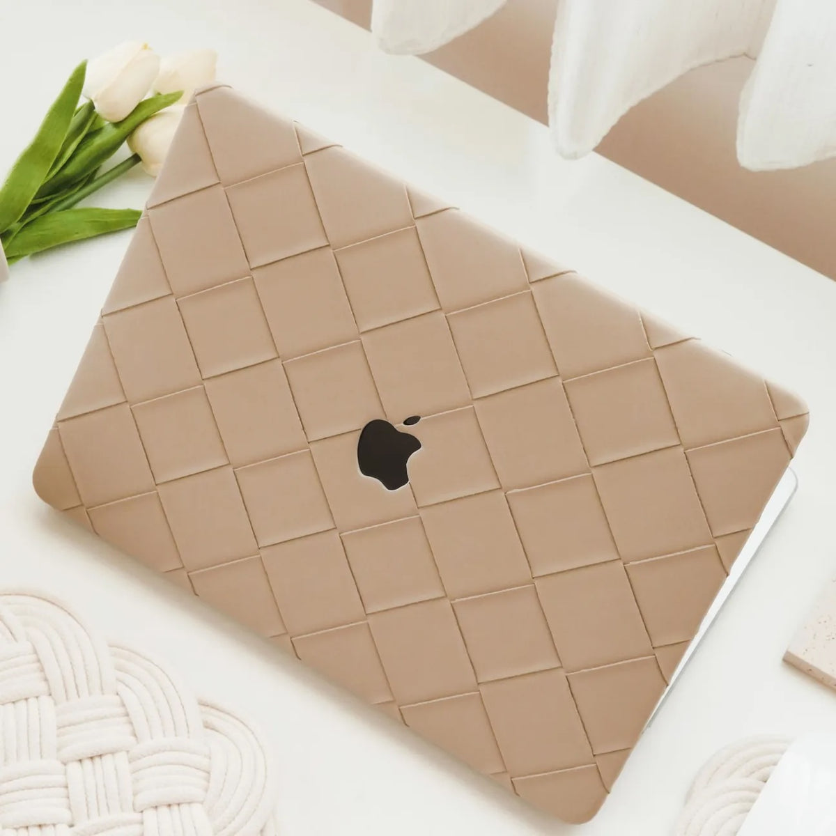 Milk Tea Weave Texture Leather Macbook Case