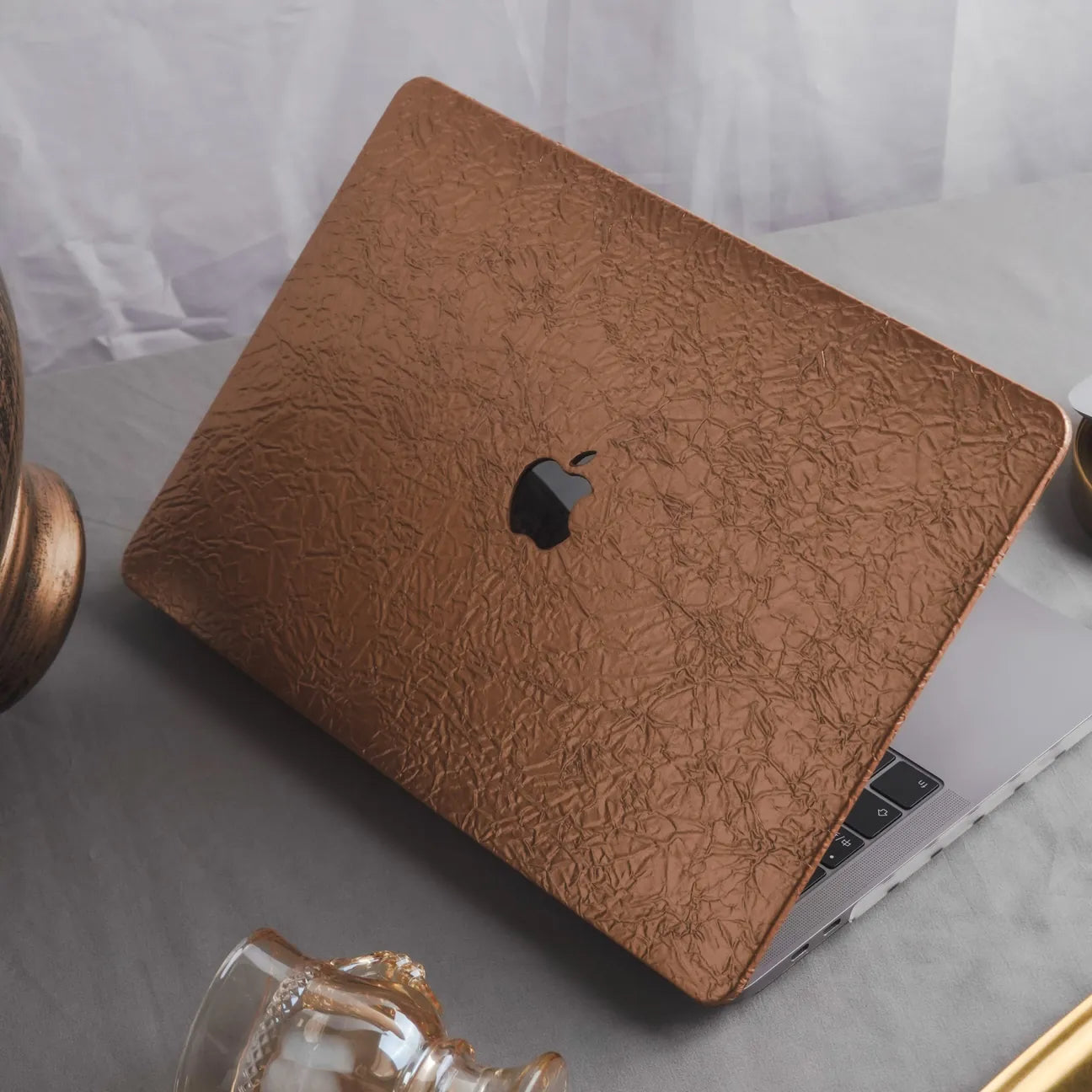 Bronze Gold Irregular Leather Macbook Case