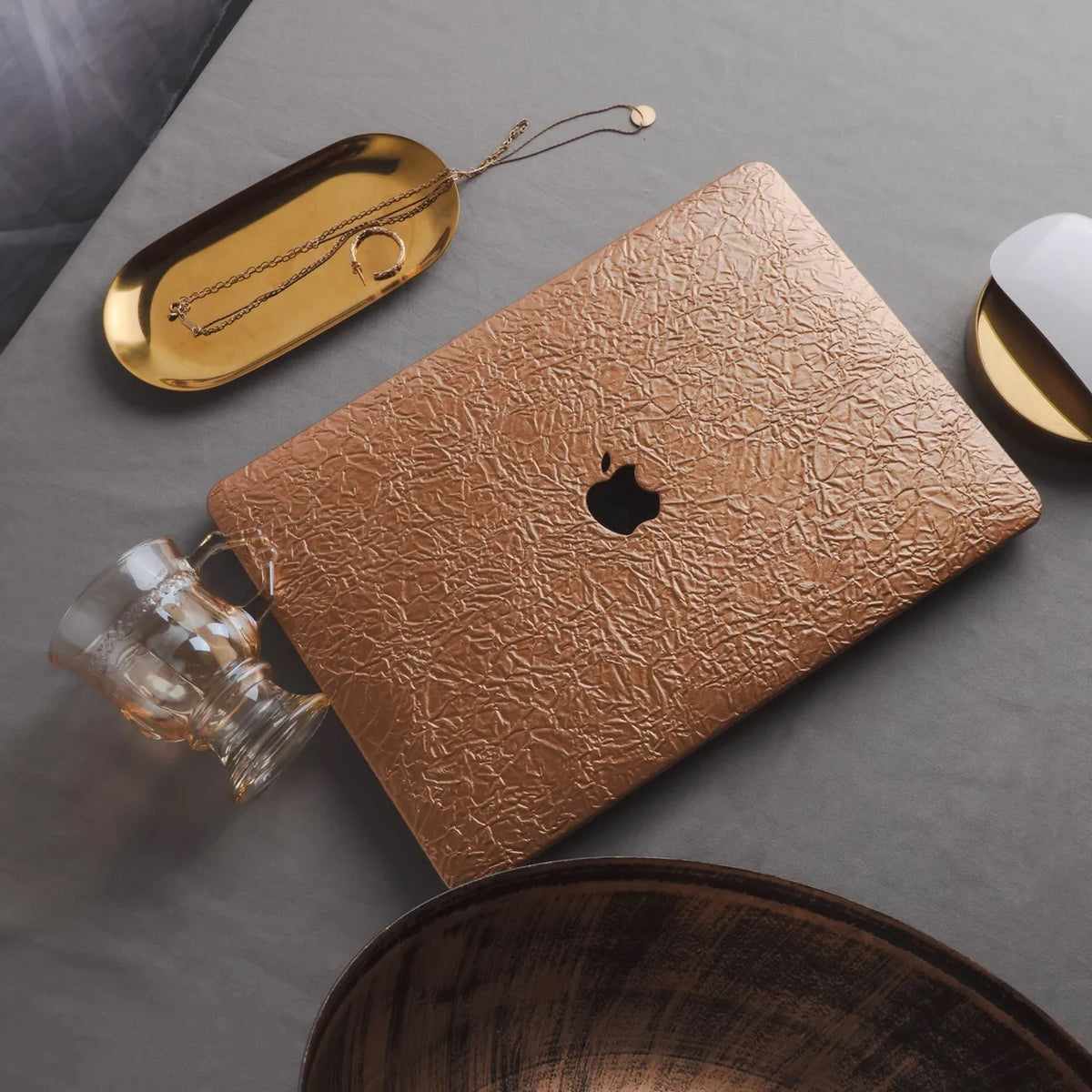 Bronze Gold Irregular Leather Macbook Case