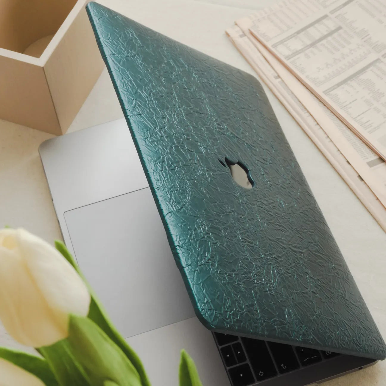 Bronze Green Irregular Leather Macbook Case