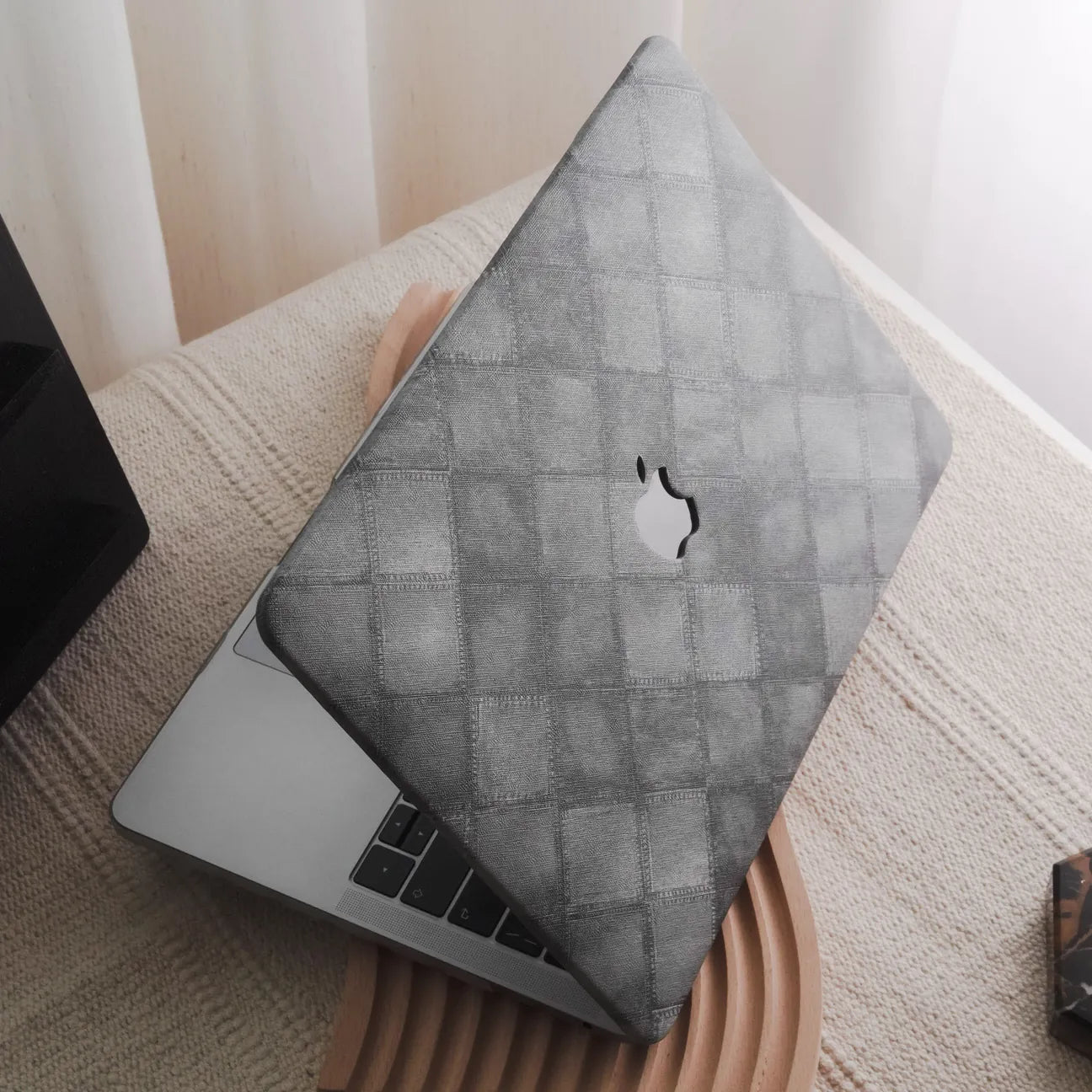 Dark GreyPlaid Denim Fabric Macbook Case