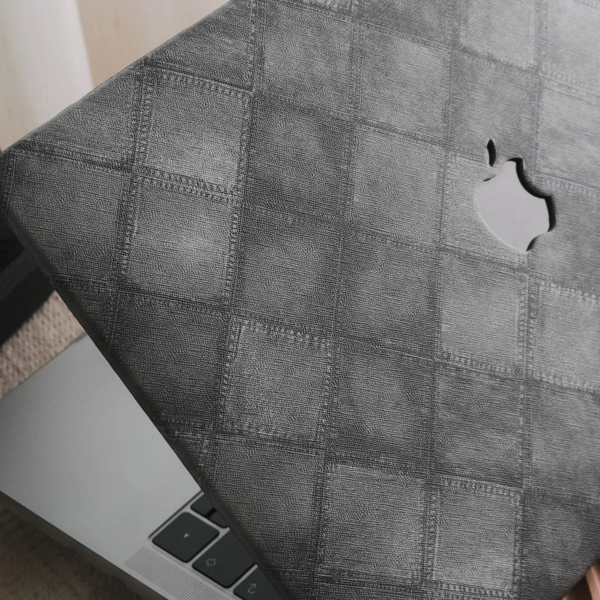 Dark GreyPlaid Denim Fabric Macbook Case