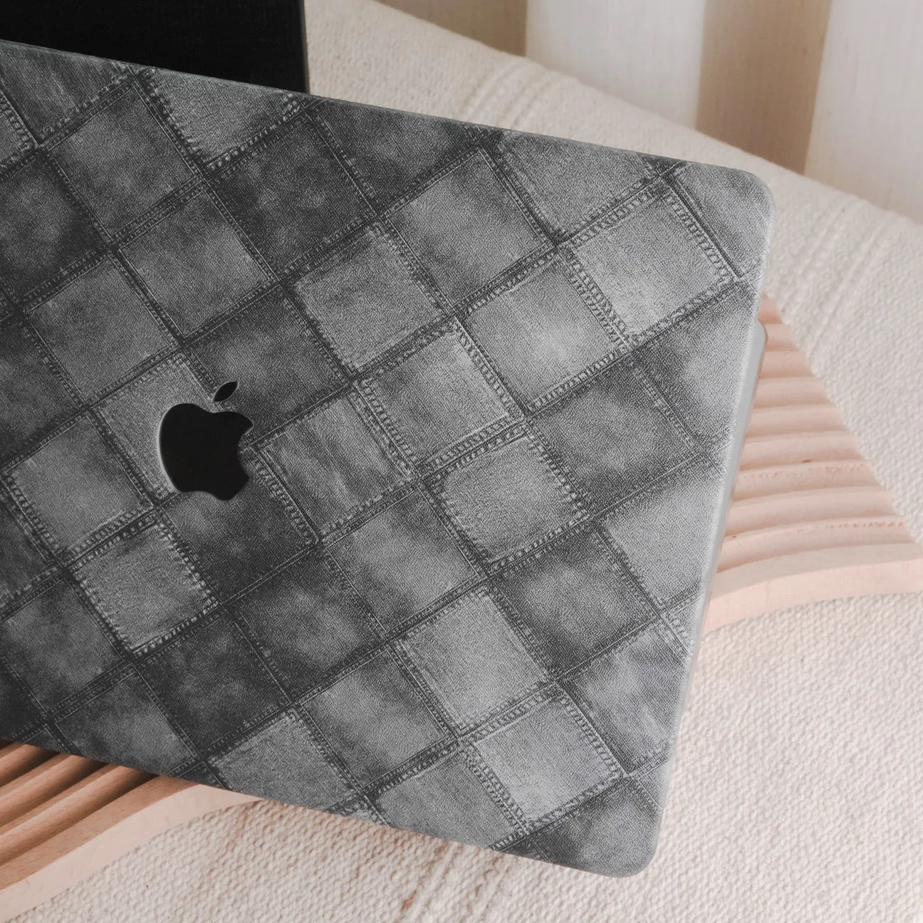 Dark GreyPlaid Denim Fabric Macbook Case