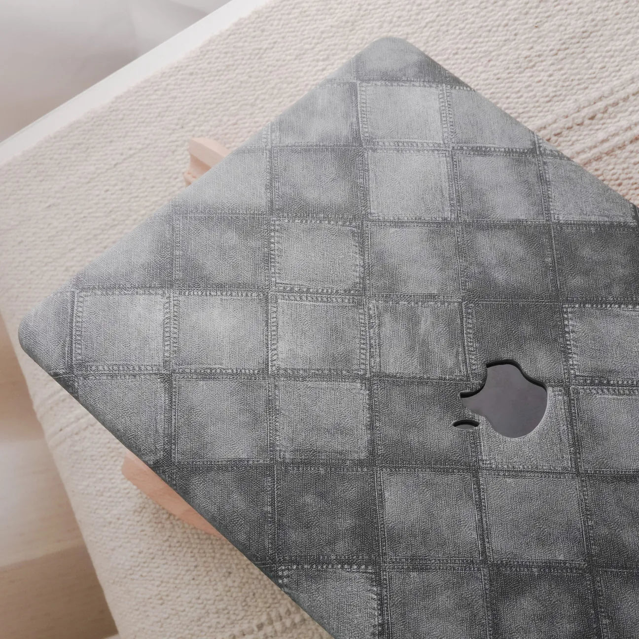 Dark GreyPlaid Denim Fabric Macbook Case