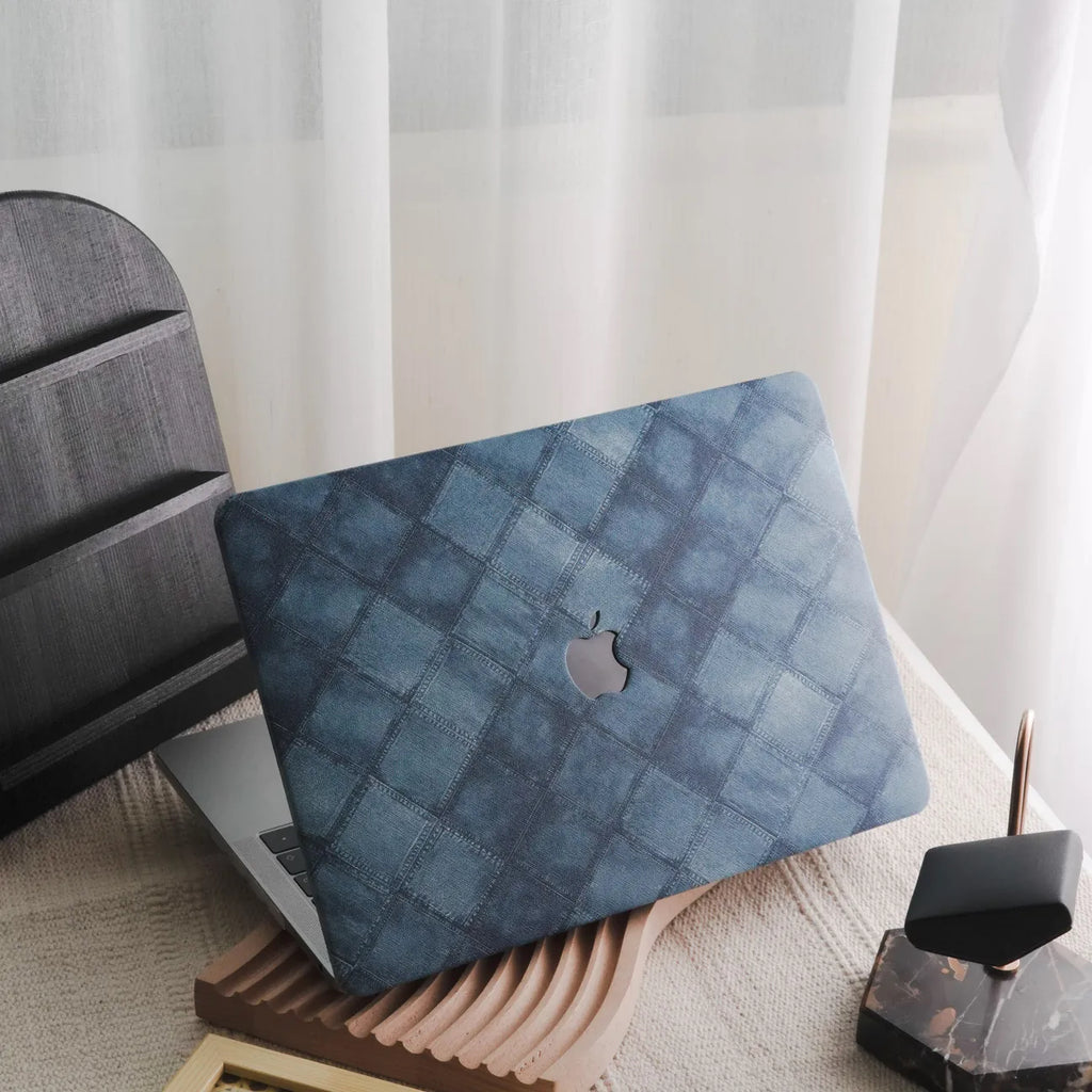 Blue Plaid Denim Fabric Macbook Case