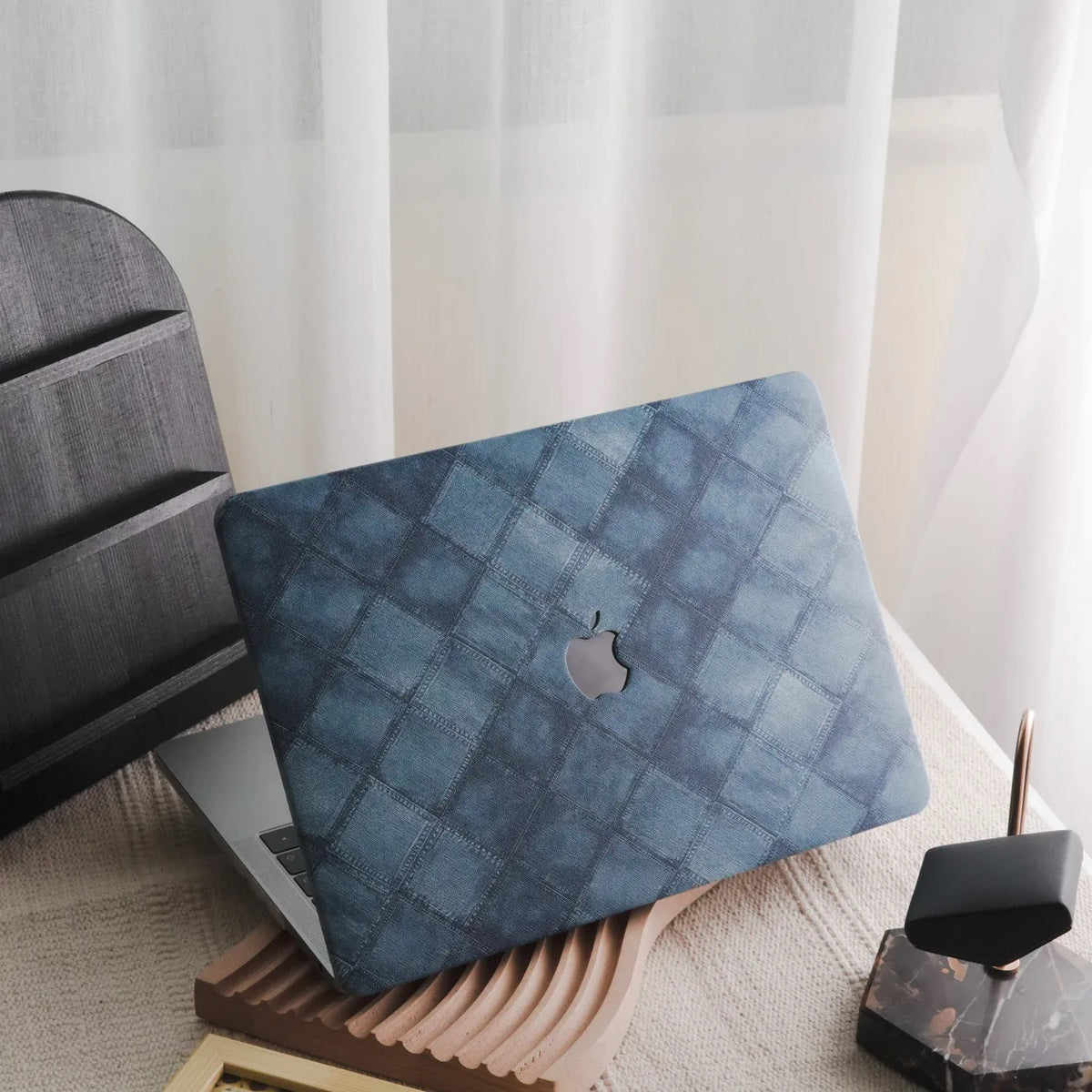 Blue Plaid Denim Fabric Macbook Case