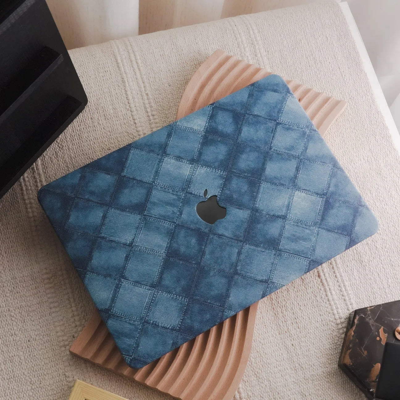 Blue Plaid Denim Fabric Macbook Case
