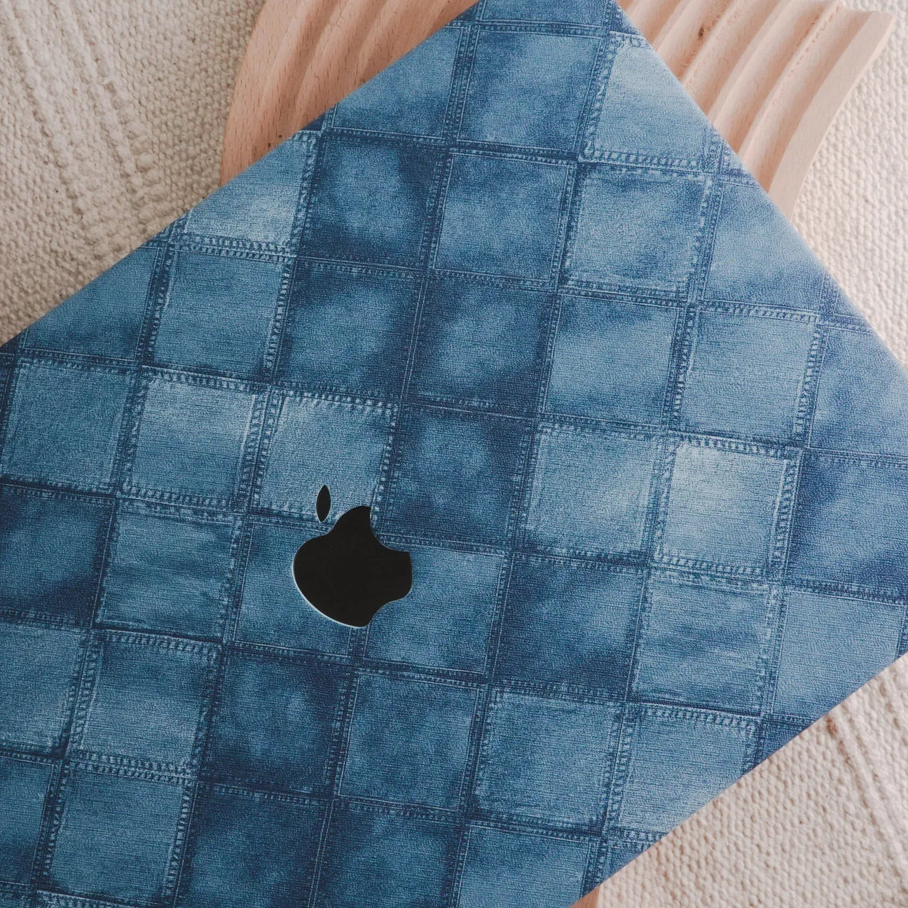 Blue Plaid Denim Fabric Macbook Case