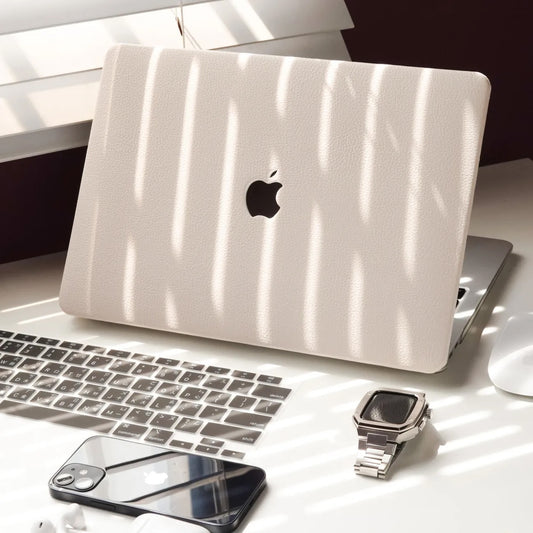 White Lychee Peel Leather Macbook Case