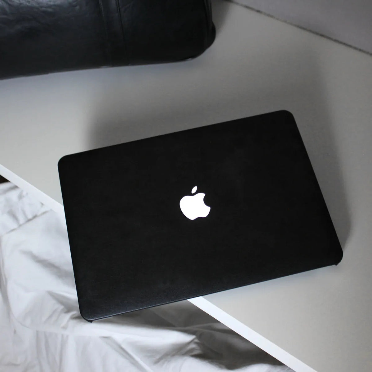 Classic black Litchi Leather Macbook case