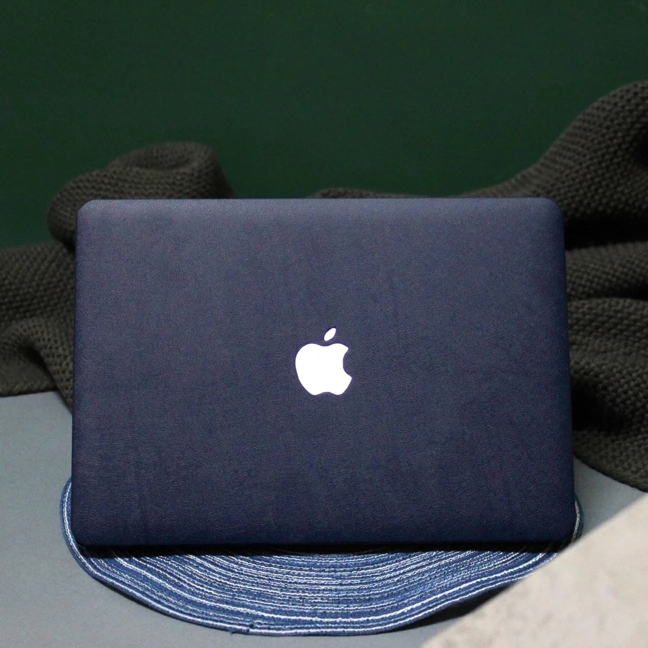 Classic Blue Litchi Leather Macbook case