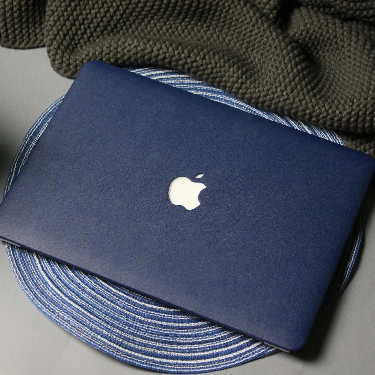Classic Blue Litchi Leather Macbook case