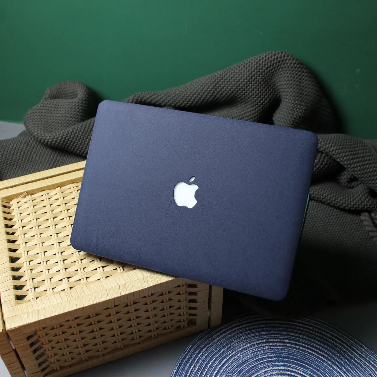 Classic Blue Litchi Leather Macbook case