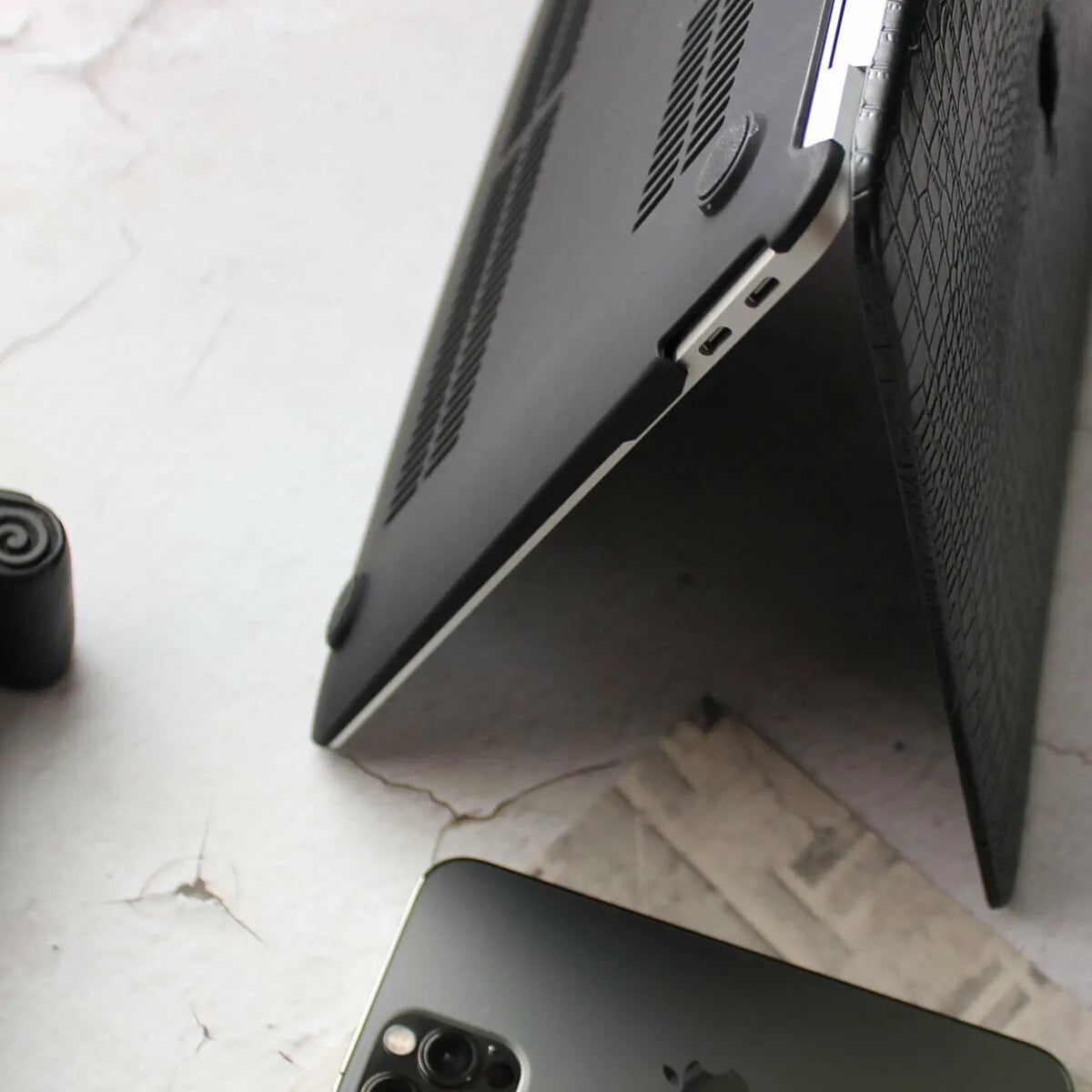 Black Crocodile Leather Macbook Case