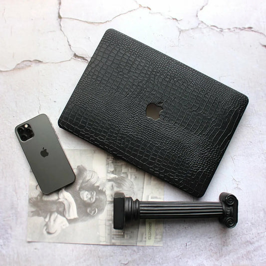Black Crocodile Leather Macbook Case