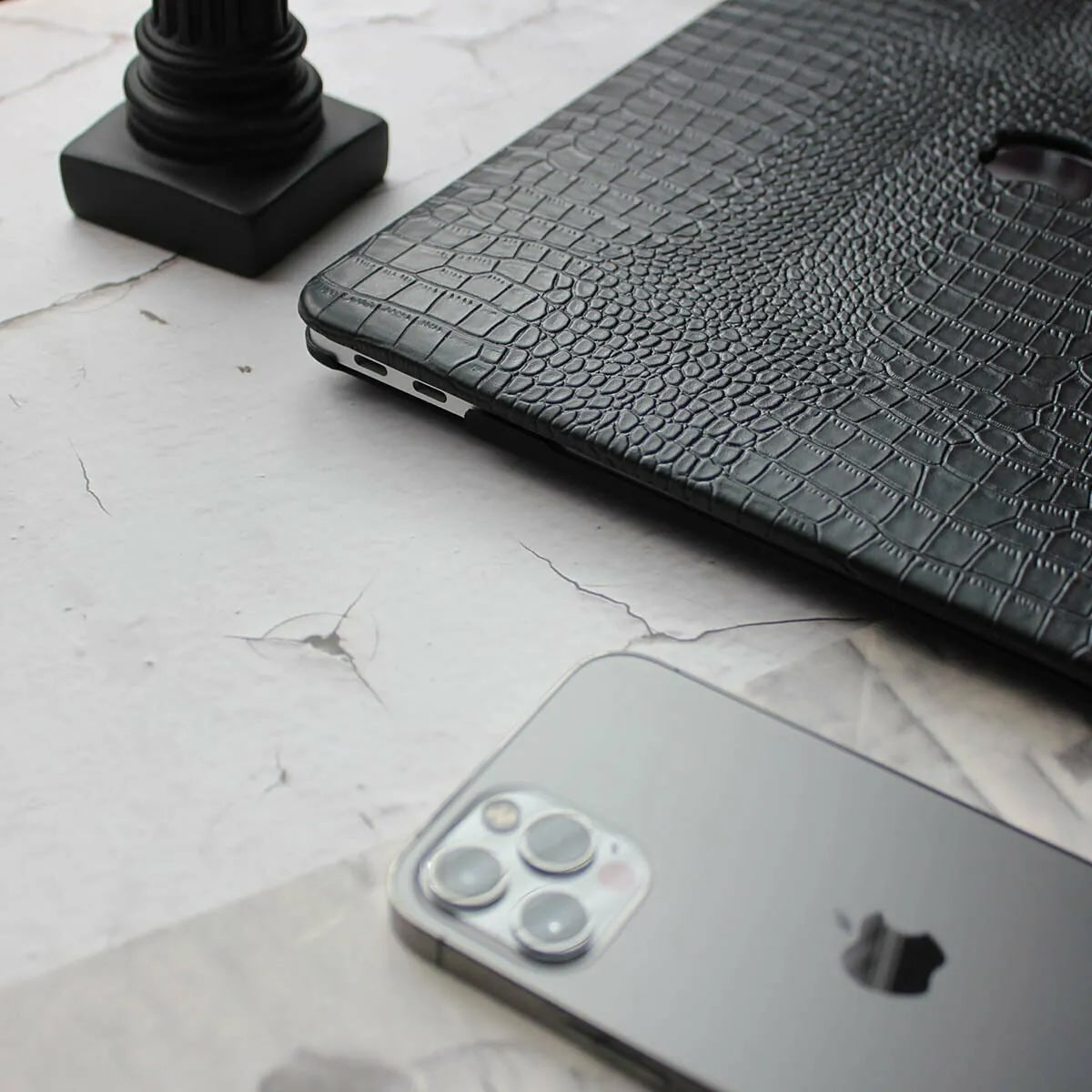 Black Crocodile Leather Macbook Case