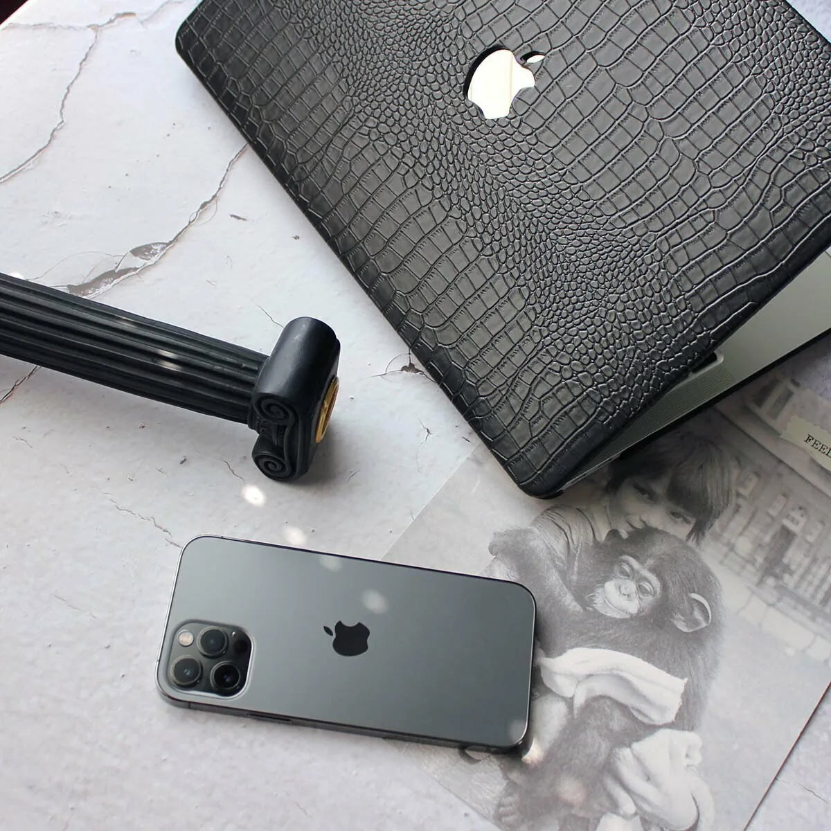 Black Crocodile Leather Macbook Case