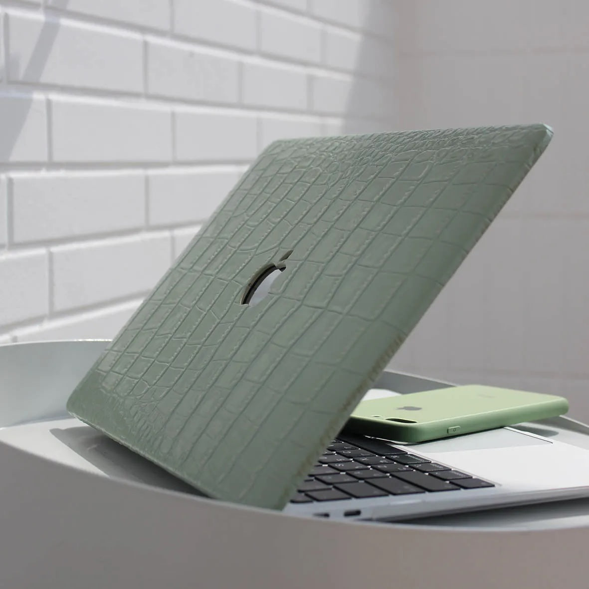 Avocado Green Crocodile Leather Macbook Case