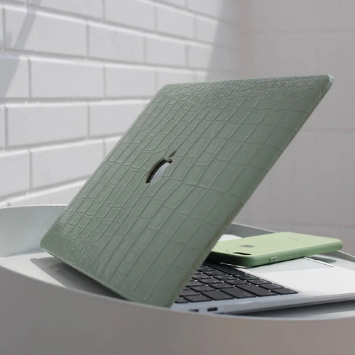 Avocado Green Crocodile Leather Macbook Case