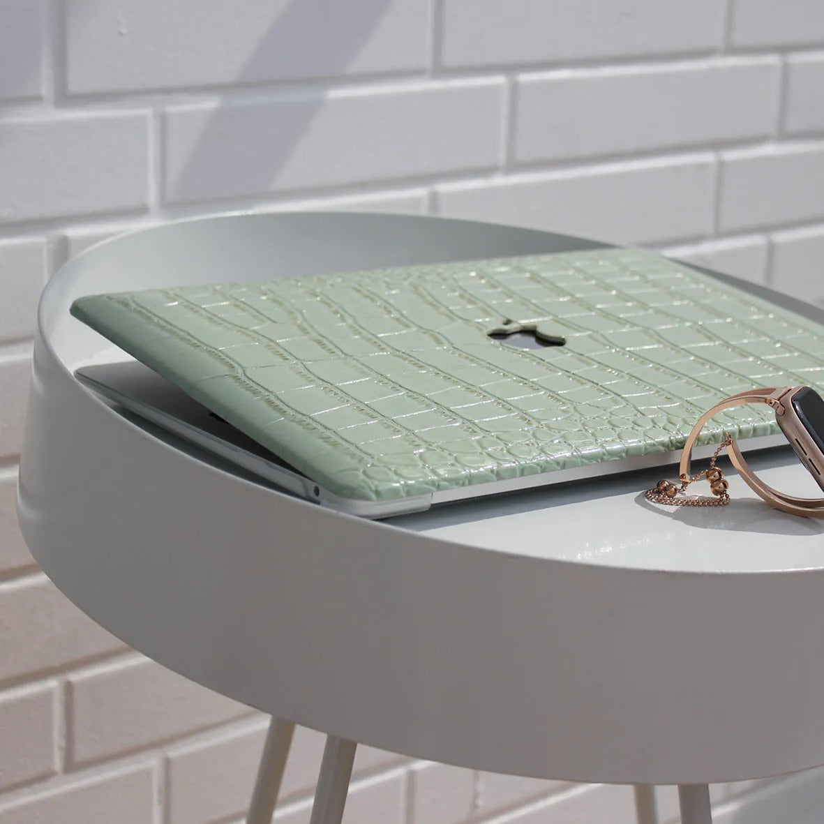Avocado Green Crocodile Leather Macbook Case