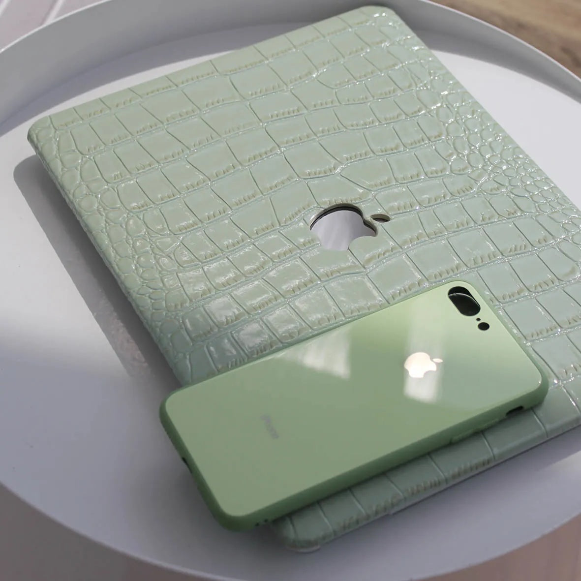 Avocado Green Crocodile Leather Macbook Case
