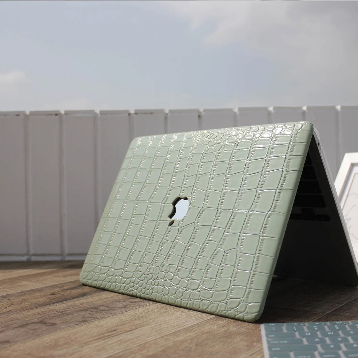Avocado Green Crocodile Leather Macbook Case
